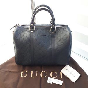 Gucci Guccissima NEW Leather Boston Bag Dark Blue 265697